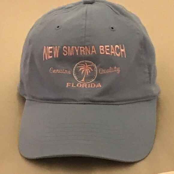 Women's New Smyrna Beach Florida Blue & Pink Palm Tree Hat - Picture 2 of 13